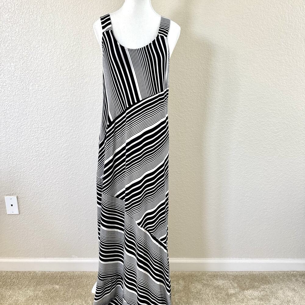 Soma XL Black White Striped Maxi Dress Sleeveless Stretch Geometric Print